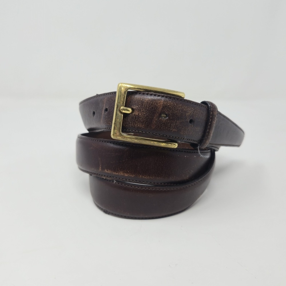 Torino Men's Brown Aniline Kipskin Shoulders Leather Belt Size 44 Solid Brass